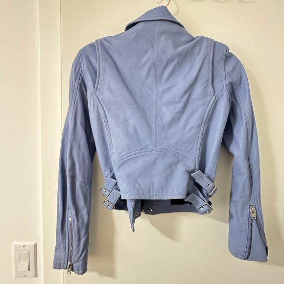 IRO Ashville Cropped Leather Moto Biker Jacket in Summer - Picture 3 of 5